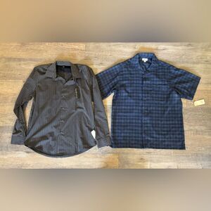 NWT Van Heusen Haggar men size medium lot dress shirts black striped blue plaid